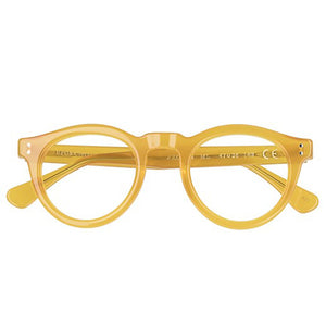 occhiali da vista color miele giallo rotondi del marchio italiano epos il famoso modello argos 2