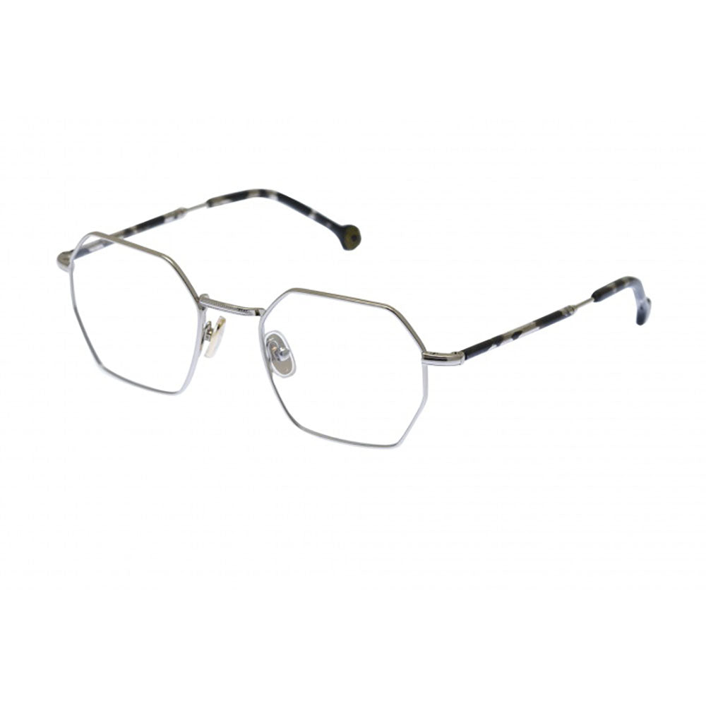 Hexagonal eyeglasses in golden metal from the Kyme brand, Jude model
