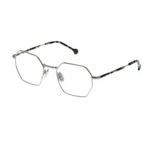 Hexagonal eyeglasses in golden metal from the Kyme brand, Jude model