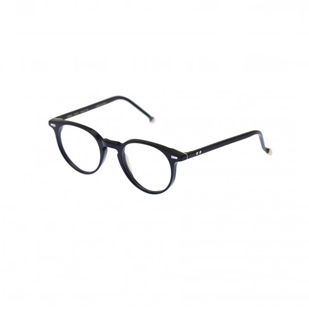 montatura per occhiali da vista rotondi marca kyme modello quinn nero con particolari bianchi classico retro 