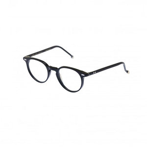 montatura per occhiali da vista rotondi marca kyme modello quinn nero con particolari bianchi classico retro 